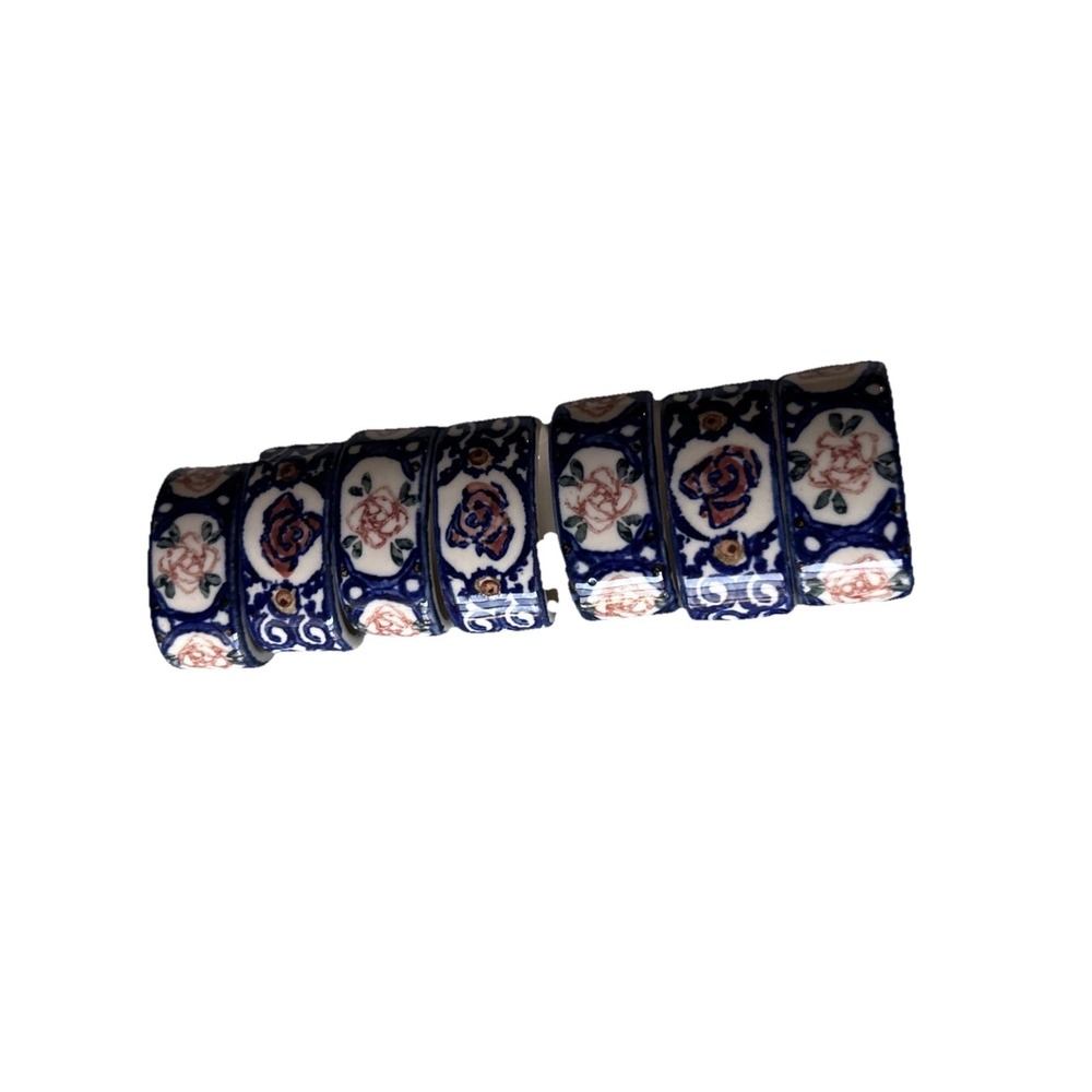 7 Unikat Polish Ceramic Rose Napkin Rings Multicolored. No‎ Chips Or Cracks.
